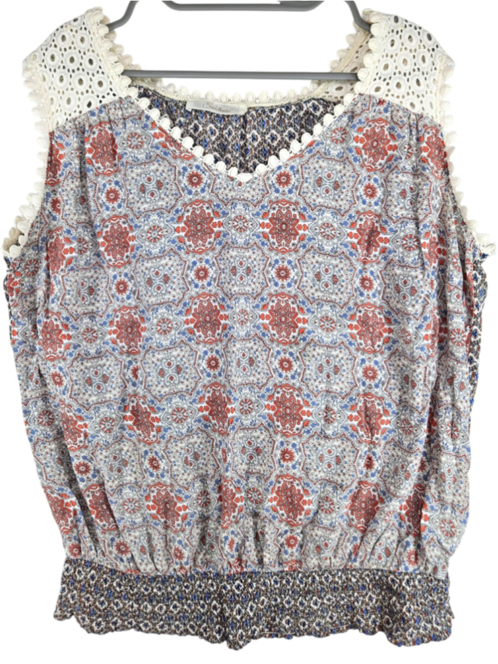 Solitaire Women's XL Bohemian Crochet Shoulder Sleeveless Blouse Paisley Top
